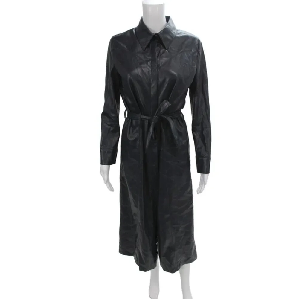 Nanushka Womens Trench Coat Black Collared Long Sleeve Full Length Size M
